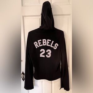 JET SET JOS Italy black jersey hoodie. REBELS 23 red & white rhinestones. Sz 3